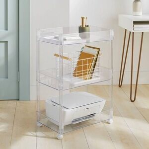 NWT 3 tier acrylic Clear Rolling Storage Cart